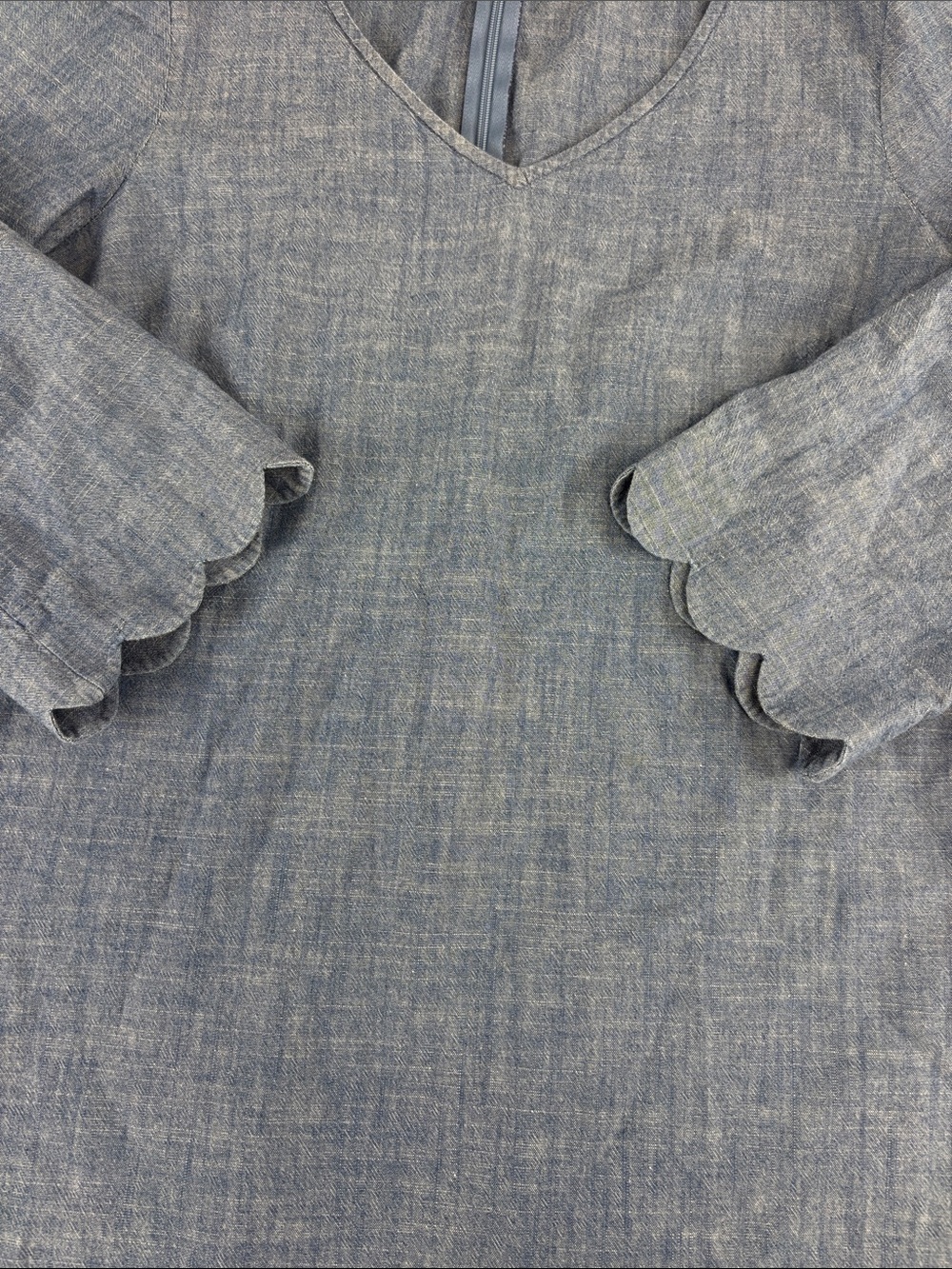 J. Crew Blue Chambray V-Neck Dress with Scalloped Sleeves - Picture 5 of 8